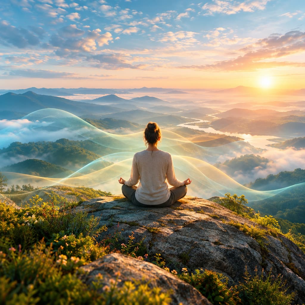 A serene landscape in the mind depicting peaceful scenery symbolizing mindfulness.