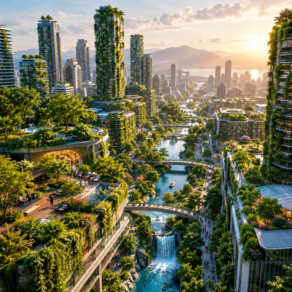 Lush greenery integrated into an urban cityscape